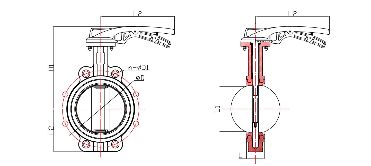 有靠背對夾手柄蝶閥