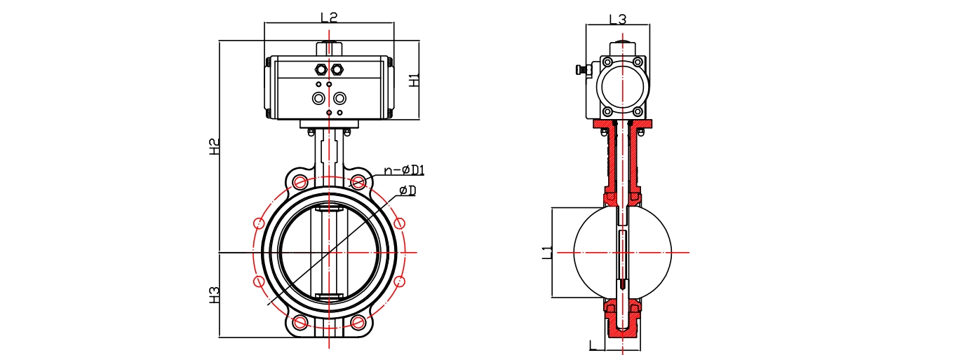 有靠背對夾氣動蝶閥