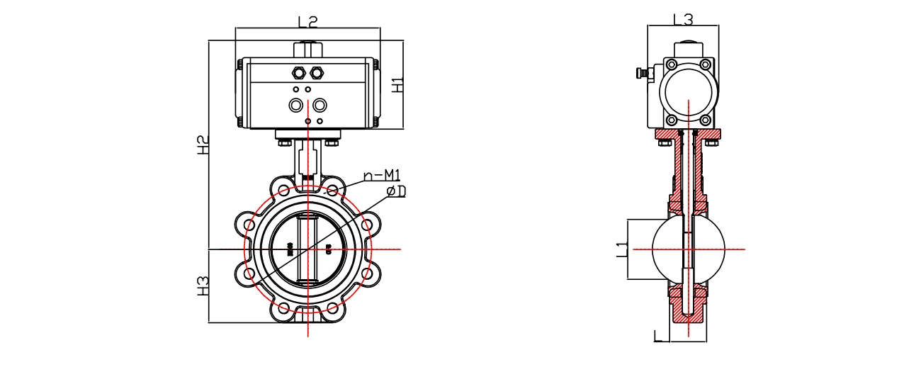 有靠背單夾氣動蝶閥